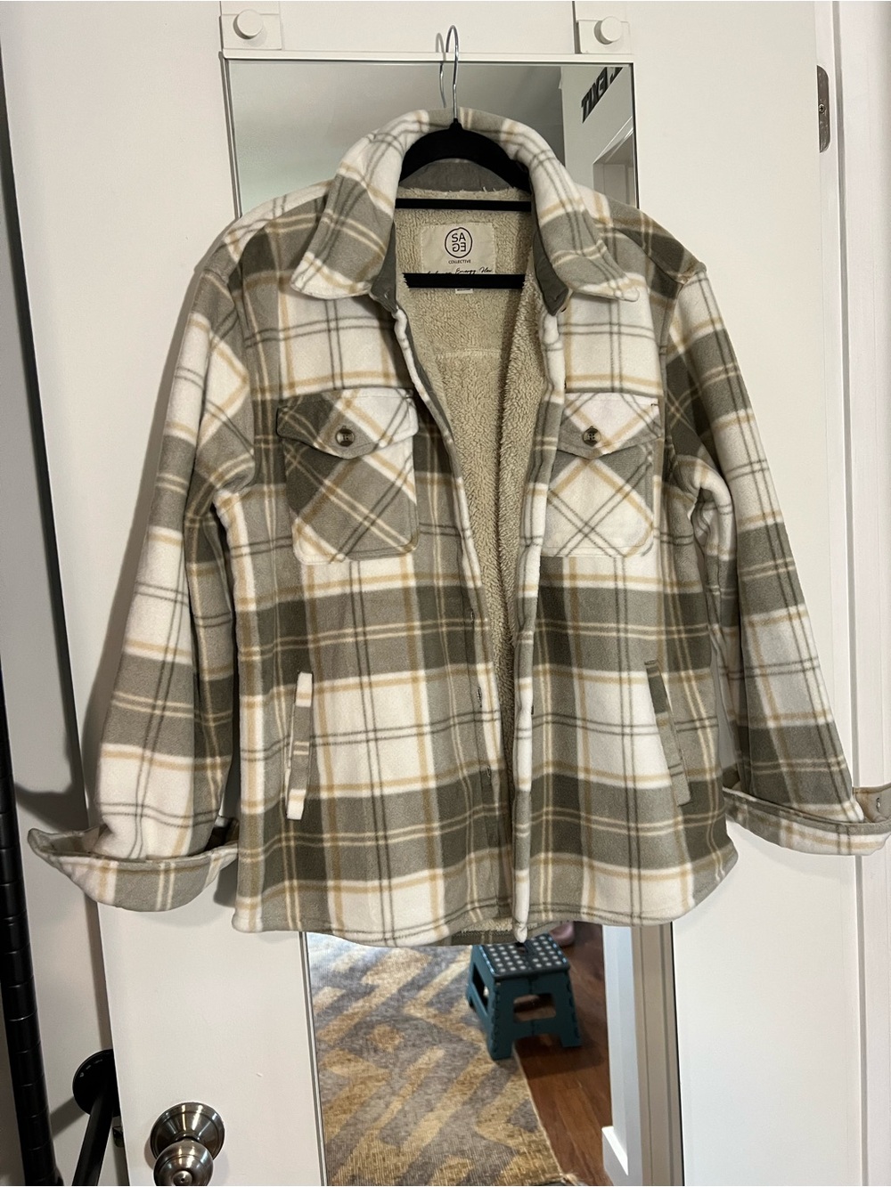 SAGE Collective Plaid Sherpa Lined Shacket Jacket M NWOT
